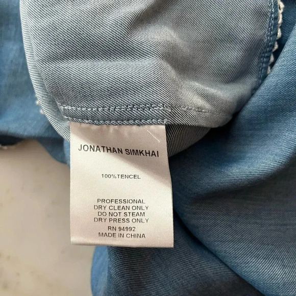 Jonathan Simkhai Blue Lace Inset Trumpet Sleeve Chambray Blouse Size XS - Picture 5 of 9